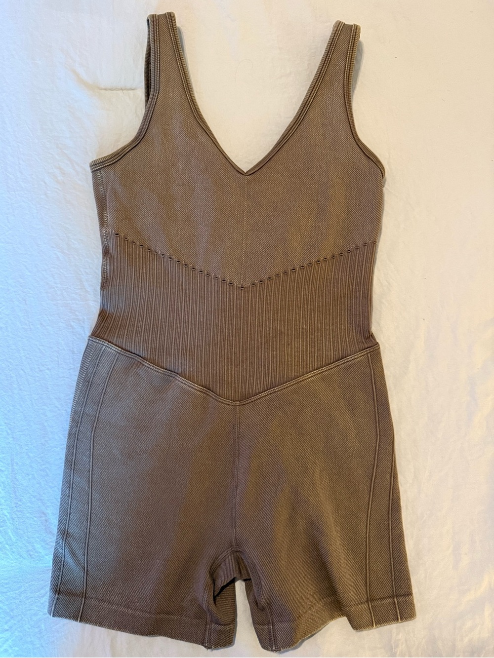 JoyLab Taupe Ribbed Knit Women's One-Piece Romper